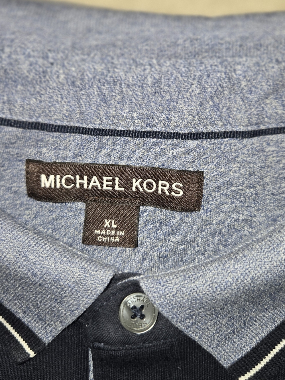 Flawless- Michael Kors - Navy Polo Shirt with Contrast Blue Collar Mens Size XL - Picture 3 of 11